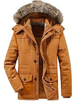 FTCayanz Herren Warme WinterJacke Parka Lang Wintermantel Mit Kunstfell Kapuze Outdoor Gefütterte Steppjacke Jacke Orange M von FTCayanz