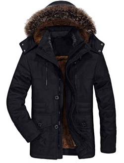 FTCayanz Herren Warme WinterJacke Parka Lang Wintermantel Mit Kunstfell Kapuze Outdoor Gefütterte Steppjacke Jacke Schwarz L von FTCayanz