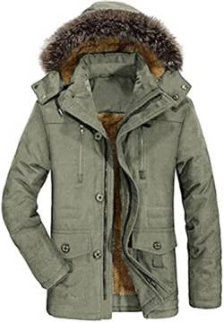 FTCayanz Herren Warme Winterjacke Parka Lang Wintermantel Mit Kunstfell Kapuze Outdoor Gefütterte Steppjacke Jacke Army Green 2XL von FTCayanz