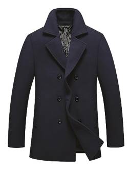 FTCayanz Herren Winter Pea Coat Slim Fit Trenchcoats Zweireiher Warme Wollmischung Mantel, Marineblau, XXL von FTCayanz