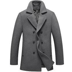 FTCayanz Herren Wintermantel Winter Mantel Warm Wollmantel Stehkragen Jacke Business Kurzmantel Herrenmantel Grau 2XL von FTCayanz