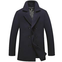 FTCayanz Herren Wintermantel Winter Mantel Warm Wollmantel Stehkragen Jacke Business Kurzmantel Herrenmantel Navy L von FTCayanz