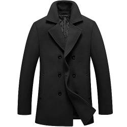 FTCayanz Herren Wintermantel Winter Mantel Warm Wollmantel Stehkragen Jacke Business Kurzmantel Herrenmantel Schwarz L von FTCayanz