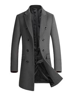 FTCayanz Herren Wolle Trenchcoat Winter Slim Fit Business Top Coat Einreiher Mantel, Grau, L von FTCayanz