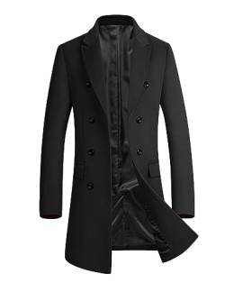 FTCayanz Herren Wolle Trenchcoat Winter Slim Fit Business Top Coat Einreiher Mantel, Schwarz, L von FTCayanz