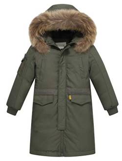 FTCayanz Kinder Daunenjacken Winterjacke mit Kapuze Lang Jacken für Jungen Mädchen Mäntel warm Wintermantel Armeegrün Körpergröße 120-130 von FTCayanz