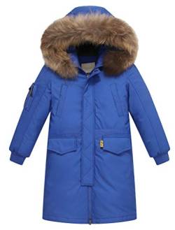 FTCayanz Kinder Daunenjacken Winterjacke mit Kapuze Lang Jacken für Jungen Mädchen Mäntel warm Wintermantel Blau Körpergröße 130-140 von FTCayanz