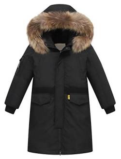 FTCayanz Kinder Daunenjacken Winterjacke mit Kapuze Lang Jacken für Jungen Mädchen Mäntel warm Wintermantel Schwarz Körpergröße 140-150 von FTCayanz