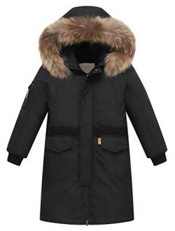 FTCayanz Kinder Daunenjacken Winterjacke mit Kapuze Lang Jacken für Jungen Mädchen Mäntel warm Wintermantel Schwarz Körpergröße 150-160 von FTCayanz