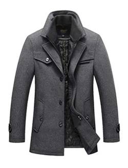 FTCayanz Kurzmantel Herren Wolle Wintermantel Winter Jacke Stehkragen Wollmantel Business Herrenmantel 2-Grau L von FTCayanz