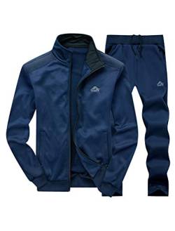 FTCayanz Trainingsanzug Herren Jogginganzug Langarm Reißverschluss Jogging Anzug Sweatshirt für Freizeit Sport Blau XL von FTCayanz