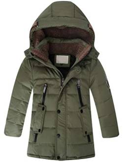 FTCayanz Winterjacke Jungen Mädchen Jacke Kinder Kapuze Daunenjacke Warm Verdickte Wintermantel Winter Steppjacke Army Grün 12 Jahre/Körpergröße 150-160 von FTCayanz