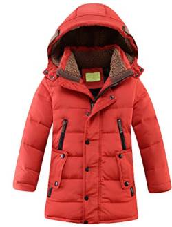 FTCayanz Winterjacke Jungen Mädchen Jacke Kinder Kapuze Daunenjacke Warm Verdickte Wintermantel Winter Steppjacke Rot 150 von FTCayanz