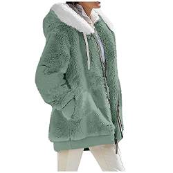 Damen Fleecejacken Soild Winter Lose Flauschige Jacke Kapuzenmantel S-5XL, grün, 48 von FTRGHNY