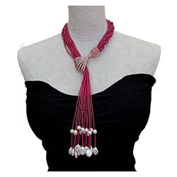 12 Reihen? 3 mm roter Kristall kultivierte weiße Perle lange Lariat Pullover Kette Halskette Zirkonia Anhänger FUEzRgLdI von FUERLI