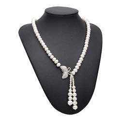 Echte natürliche Süßwasser-Perlenkette for Frauen, Hochzeits-Halskette mit weißem Choker-Anhänger FUEzRgLdI (Size : 9-10mm) von FUERLI