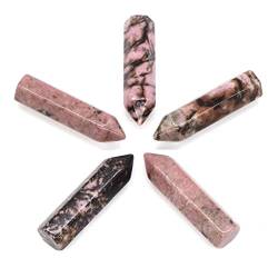 FUERLI 40 x 10 mm Punkt-Turm-Zauberstab, natürlicher Amethyst-Kristall, poliert, Reiki-Handwerk, DIY-Schmuck, Anhänger, Heimdekoration HOMEZHOU (Color : Pink Black Rhodonite, Size : 10pc) von FUERLI
