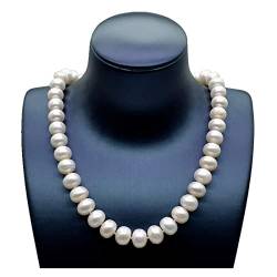Große Perlenkette natürliche weiße Süßwasserperlen Durchmesser 11-12 mm Damen Halskette Verlobungsschmuck Mutter Geschenk erfüllen FUEzRgLdI (Color : White, Size : 42cm) von FUERLI