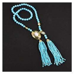 10 mm runde, türkisfarbene, asymmetrische Keshi-Perlen-Anhänger-Halskette, Luxus-Stil, Hochzeit for Frauen, Schmuck PINGJIUYIN von FUFIZU