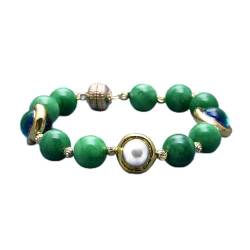 FUFIZU GG natürliche Süßwasser-Zuchtperle, grüne Jade, goldenes blaues Muranoglas, Halskette und Armband-Sets for Damen PINGJIUYIN (Color : Bracelet) von FUFIZU