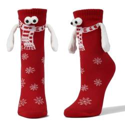 FUFRE Hand Holding Socks Weihnachten, 2 Paar Socken mit Magnetarmen, Socken die Händchen Halten Weihnachtsdeko, Lustige Magnetische Weihnachten Socken Paar Socken Unisex Freundschaftssocken (Rot) von FUFRE