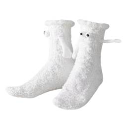 FUFRE Hand Holding Socks Weihnachten, 2 Paar Socken mit Magnetarmen, Socken die Händchen Halten Weihnachtsdeko, Lustige Magnetische Weihnachten Socken Paar Socken Unisex Freundschaftssocken (Weiß) von FUFRE