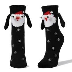 FUFRE Hand Holding Socks Weihnachten, 2 Paar Socken mit Magnetarmen, Socken die Händchen Halten Weihnachtsdeko, Lustige Magnetische Weihnachten Socken Paar Socken Unisex Freundschaftssocken (Schwarz) von FUFRE