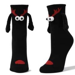 Hand Holding Socks Weihnachten, 2 Paar Socken mit Magnetarmen, Socken die Händchen Halten Weihnachtsdeko, Lustige Magnetische Weihnachten Socken Paar Socken Unisex Freundschaftssocken (Schwarz 1) von FUFRE