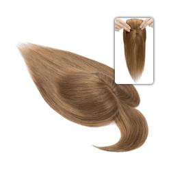 Haartopper für Frauen 6"-18" glattes Echthaar-Topper-Haarteil mit Pony, 7 * 12,5 cm Haar-Topper auf Seidenbasis for Frauen mit schütterem Haar oder Haarausfall, 3-fach einsteckbar Haarteil Topper Toup von FUHAI-666