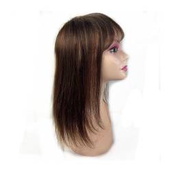 Haartopper für Frauen Echthaar-Topper for Frauen, 14 x 14 cm, Spitzenbasis oben, natürliches, glattes Haarteil mit ordentlichem Pony, Clip-In-Remy-Haar-Wiglets-Verlängerungen mit Pony Haarteil Topper von FUHAI-666