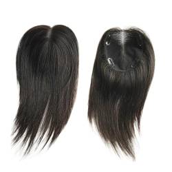 Haartopper für Frauen Glatter Echthaar-Topper, 9 x 14 cm/13 x 15 cm, schwarzer Schweizer Spitzenbasis-Haarteil, 20,3–35,6 cm, Clip-in-Europäischer Remy-Haar-Topper for Frauen mit dünner werdendem Haar von FUHAI-666