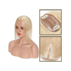 Haartopper für Frauen Haar-Topper aus echtem Menschenhaar, 6 x 9 cm, Mittelteil, Seidenbasis, Damen-Topper, Clip-in-Haarverlängerung, glattes Haarteil for Haarausfall, dünner werdendes Haar Haarteil T von FUHAI-666