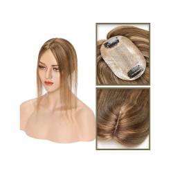 Haartopper für Frauen Haar-Topper aus echtem Menschenhaar, 6 x 9 cm, Mittelteil, Seidenbasis, Damen-Topper, Clip-in-Haarverlängerung, glattes Haarteil for Haarausfall, dünner werdendes Haar Haarteil T von FUHAI-666