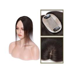 Haartopper für Frauen Haar-Topper aus echtem Menschenhaar, 6 x 9 cm, Mittelteil, Seidenbasis, Damen-Topper, Clip-in-Haarverlängerung, glattes Haarteil for Haarausfall, dünner werdendes Haar Haarteil T von FUHAI-666