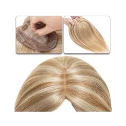 Haartopper für Frauen Haaraufsätze for Frauen, 15,2–45,7 cm, Mittelteil, Echthaaraufsatz, Haarteil, 10 x 12 cm, Seidenbasis mit 4 Clips, glatter Haaraufsatz for dünner werdendes Haar, Haarausfall Haar von FUHAI-666