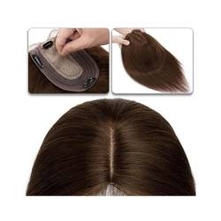 Haartopper für Frauen Haaraufsätze for Frauen, 15,2–45,7 cm, Mittelteil, Echthaaraufsatz, Haarteil, 10 x 12 cm, Seidenbasis mit 4 Clips, glatter Haaraufsatz for dünner werdendes Haar, Haarausfall Haar von FUHAI-666