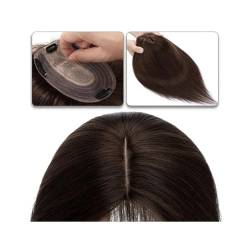 Haartopper für Frauen Haaraufsätze for Frauen, 15,2–45,7 cm, Mittelteil, Echthaaraufsatz, Haarteil, 10 x 12 cm, Seidenbasis mit 4 Clips, glatter Haaraufsatz for dünner werdendes Haar, Haarausfall Haar von FUHAI-666