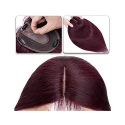 Haartopper für Frauen Haaraufsätze for Frauen, 15,2–45,7 cm, Mittelteil, Echthaaraufsatz, Haarteil, 10 x 12 cm, Seidenbasis mit 4 Clips, glatter Haaraufsatz for dünner werdendes Haar, Haarausfall Haar von FUHAI-666