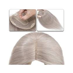 Haartopper für Frauen Haaraufsätze for Frauen, 15,2–45,7 cm, Mittelteil, Echthaaraufsatz, Haarteil, 10 x 12 cm, Seidenbasis mit 4 Clips, glatter Haaraufsatz for dünner werdendes Haar, Haarausfall Haar von FUHAI-666