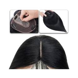 Haartopper für Frauen Haaraufsätze for Frauen, 15,2–45,7 cm, Mittelteil, Echthaaraufsatz, Haarteil, 10 x 12 cm, Seidenbasis mit 4 Clips, glatter Haaraufsatz for dünner werdendes Haar, Haarausfall Haar von FUHAI-666