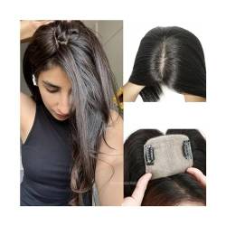 Haartopper für Frauen Haaraufsätze for Frauen, echtes Echthaar, handgefertigt, 9 x 14 cm, Seidenbasisaufsätze, Clips in geraden europäischen Haarteilen, decken dünner werdendes Haar oder Haarausfall a von FUHAI-666