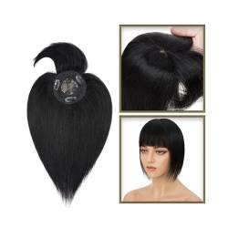 Haartopper für Frauen Haaraufsätze for Frauen mit dünner werdendem Haar, 10–20 Zoll glatter Echthaaraufsatz mit Pony, 150% Dichte, 8,5 x 8,5 cm Seidenbasis, Clip-in-Topper-Haarteile Haarteil Topper T von FUHAI-666