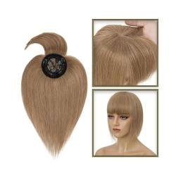 Haartopper für Frauen Haaraufsätze for Frauen mit dünner werdendem Haar, 10–20 Zoll glatter Echthaaraufsatz mit Pony, 150% Dichte, 8,5 x 8,5 cm Seidenbasis, Clip-in-Topper-Haarteile Haarteil Topper T von FUHAI-666