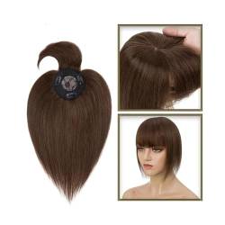 Haartopper für Frauen Haaraufsätze for Frauen mit dünner werdendem Haar, 10–20 Zoll glatter Echthaaraufsatz mit Pony, 150% Dichte, 8,5 x 8,5 cm Seidenbasis, Clip-in-Topper-Haarteile Haarteil Topper T von FUHAI-666