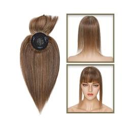 Haartopper für Frauen Haaraufsätze for Frauen mit dünner werdendem Haar, 10–20 Zoll glatter Echthaaraufsatz mit Pony, 150% Dichte, 8,5 x 8,5 cm Seidenbasis, Clip-in-Topper-Haarteile Haarteil Topper T von FUHAI-666