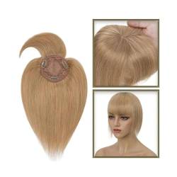 Haartopper für Frauen Haaraufsätze for Frauen mit dünner werdendem Haar, 10–20 Zoll glatter Echthaaraufsatz mit Pony, 150% Dichte, 8,5 x 8,5 cm Seidenbasis, Clip-in-Topper-Haarteile Haarteil Topper T von FUHAI-666