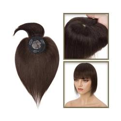 Haartopper für Frauen Haaraufsätze for Frauen mit dünner werdendem Haar, 10–20 Zoll glatter Echthaaraufsatz mit Pony, 150% Dichte, 8,5 x 8,5 cm Seidenbasis, Clip-in-Topper-Haarteile Haarteil Topper T von FUHAI-666