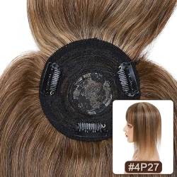 Haartopper für Frauen Haaraufsätze for Frauen mit dünner werdendem Haar, glatter Echthaaraufsatz mit Pony, 8,5 x 8,5 cm, weiche, atmungsaktive indische Haarteile mit 3 Clips Haarteil Topper Toupet Fra von FUHAI-666