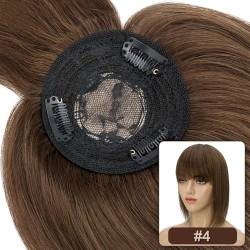 Haartopper für Frauen Haaraufsätze for Frauen mit dünner werdendem Haar, glatter Echthaaraufsatz mit Pony, 8,5 x 8,5 cm, weiche, atmungsaktive indische Haarteile mit 3 Clips Haarteil Topper Toupet Fra von FUHAI-666