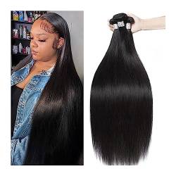 Human Hair Bundles 12A Echthaar, gerade Bündel, unbehandeltes, unverarbeitetes Echthaar, Haarverlängerungen for Frauen, echte natürliche schwarze Haarverlängerungen, gerade Bündel human hair weave (S von FUHAI-666
